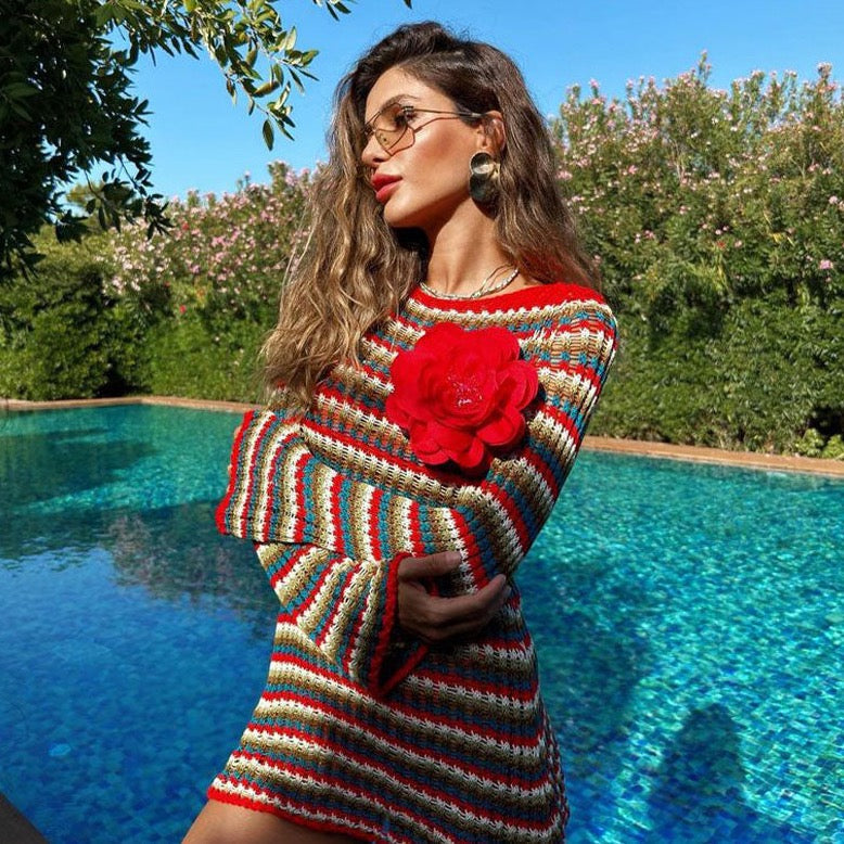 Lumia Zigzag Pattern Crochet Mini Dress