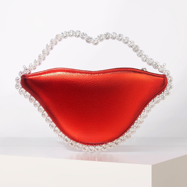 Luxe Lip Shaped Rhinestone Evening Clutch Bag