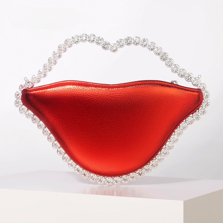 Luxe Lip Shaped Rhinestone Evening Clutch Bag