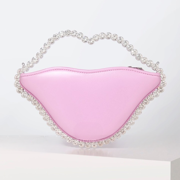 Luxe Lip Shaped Rhinestone Evening Clutch Bag
