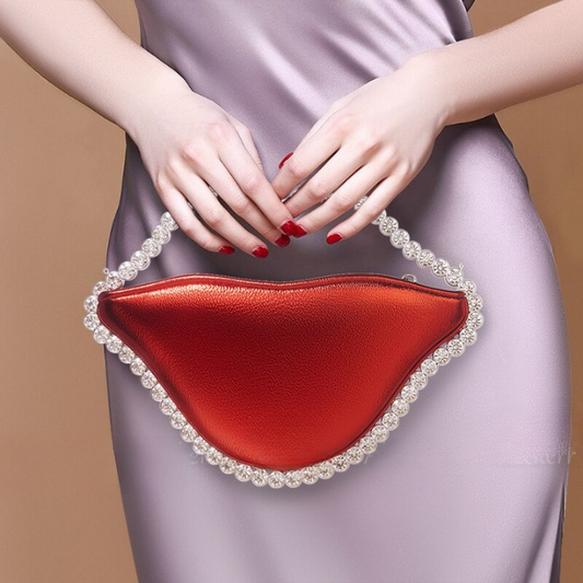 Luxe Lip Shaped Rhinestone Evening Clutch Bag