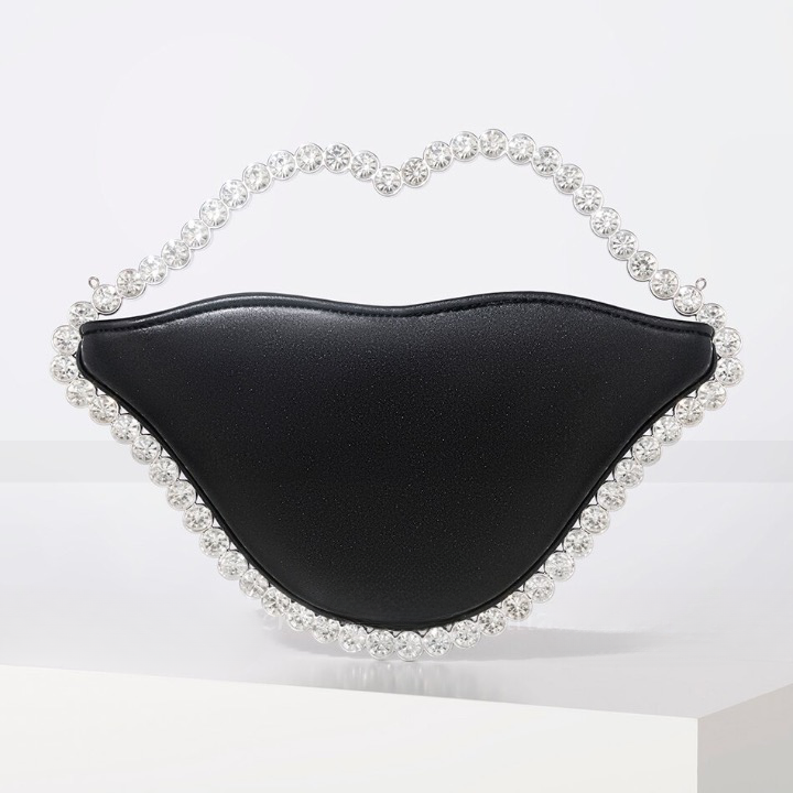 Luxe Lip Shaped Rhinestone Evening Clutch Bag