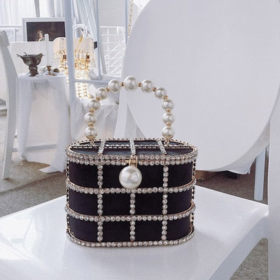 Luxe Rhinestone Cage With Pearl Handle Mini Bag - 2 Styles