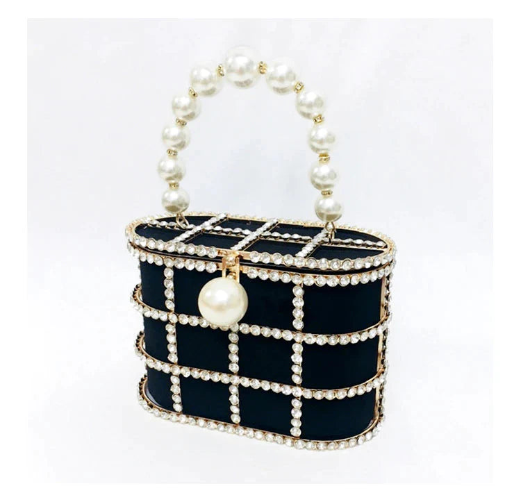 Luxe Rhinestone Cage With Pearl Handle Mini Bag - 2 Styles