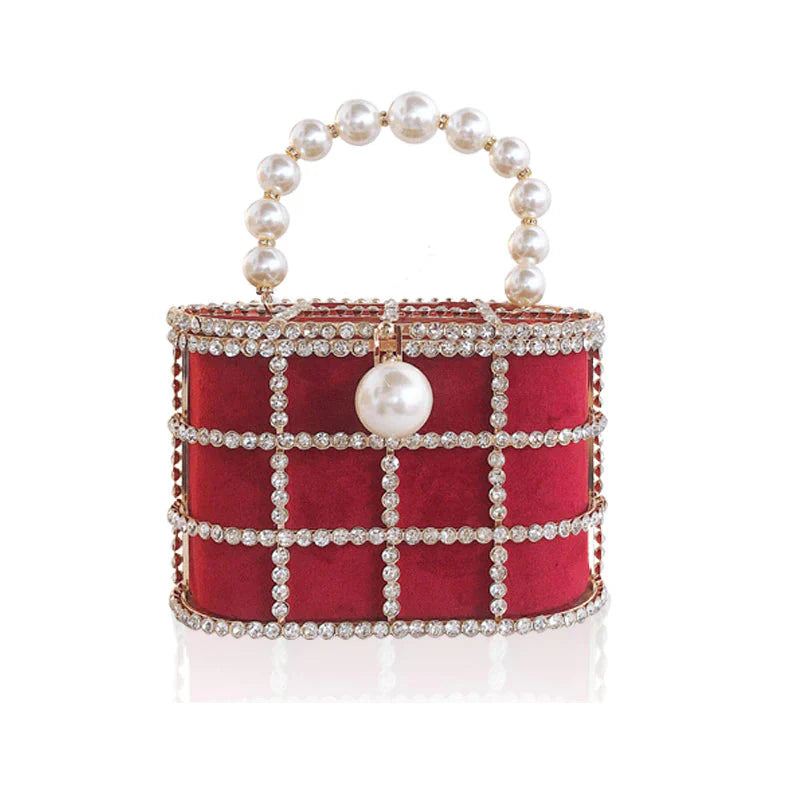 Luxe Rhinestone Cage With Pearl Handle Mini Bag - 2 Styles