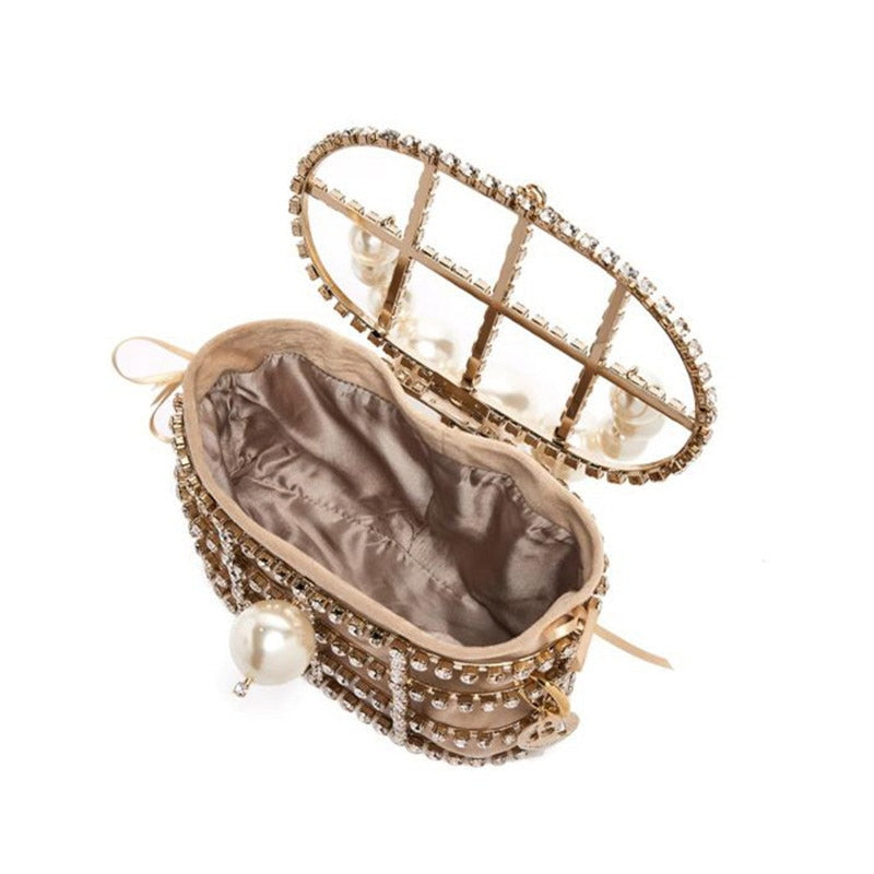 Luxe Rhinestone Cage With Pearl Handle Mini Bag - 2 Styles