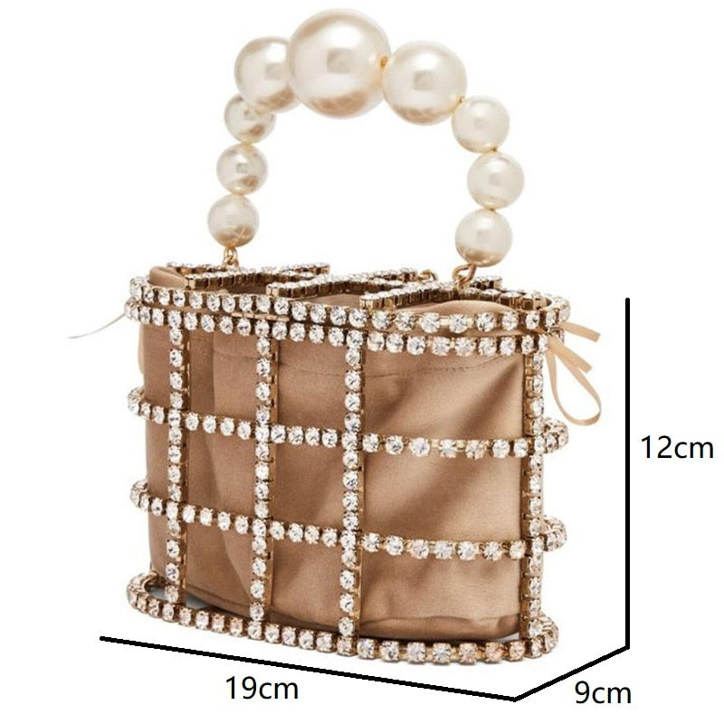 Luxe Rhinestone Cage With Pearl Handle Mini Bag - 2 Styles