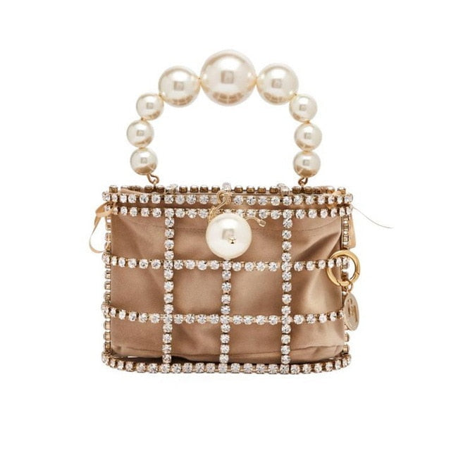 Luxe Rhinestone Cage With Pearl Handle Mini Bag - 2 Styles
