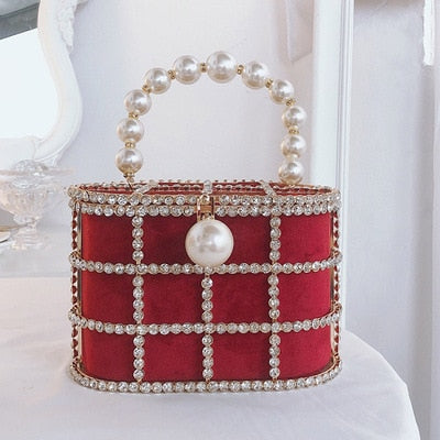 Luxe Rhinestone Cage With Pearl Handle Mini Bag - 2 Styles