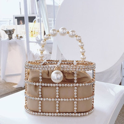 Luxe Rhinestone Cage With Pearl Handle Mini Bag - 2 Styles