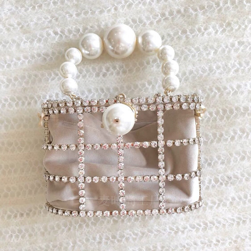 Luxe Rhinestone Cage With Pearl Handle Mini Bag - 2 Styles