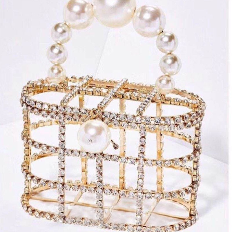Luxe Rhinestone Cage With Pearl Handle Mini Bag - 2 Styles