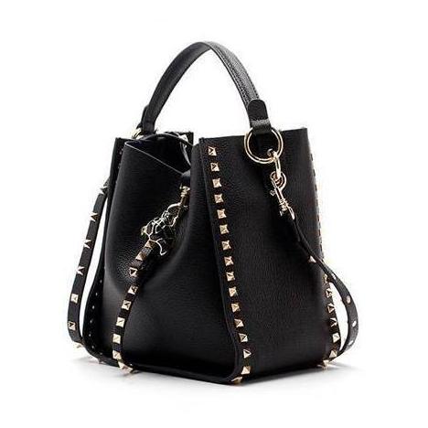 Luxe Riveted Leopard Head Lock Leather Bucket Bag - 7 Colors