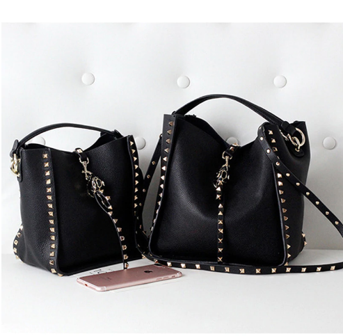 Luxe Riveted Leopard Head Lock Leather Bucket Bag - 7 Colors