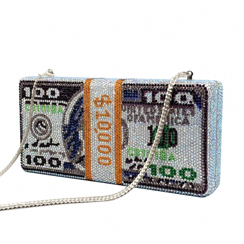 100 Dollar Unique Rhinestone Clutch Evening Bag