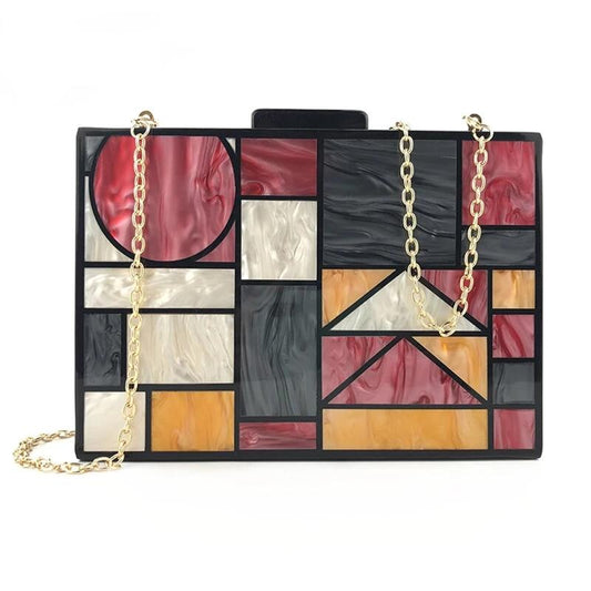 Acrylic Clutch Bag For Women Geometric Patchwork