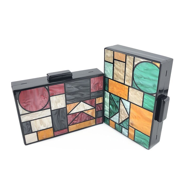 Acrylic Clutch Bag For Women Geometric Patchwork
