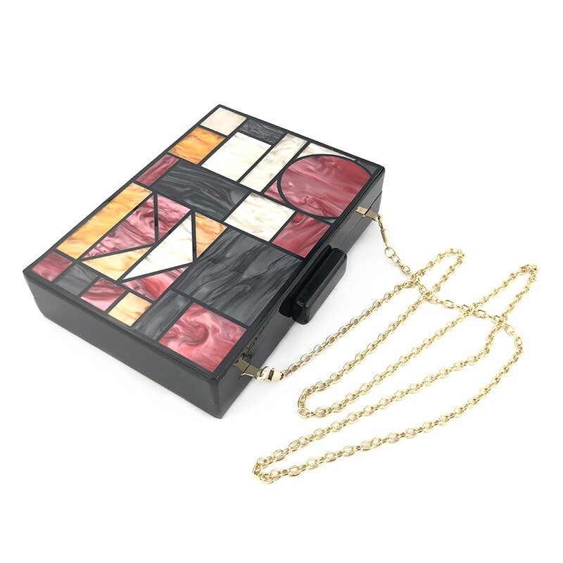 Acrylic Clutch Bag For Women Geometric Patchwork