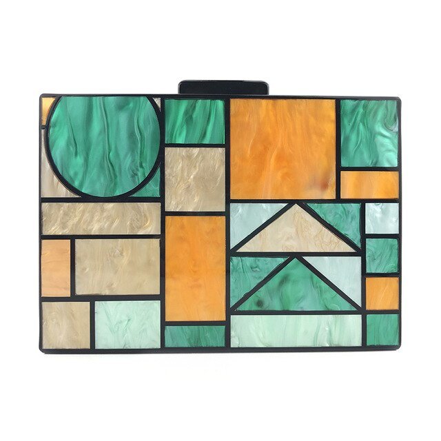 Acrylic Clutch Bag For Women Geometric Patchwork