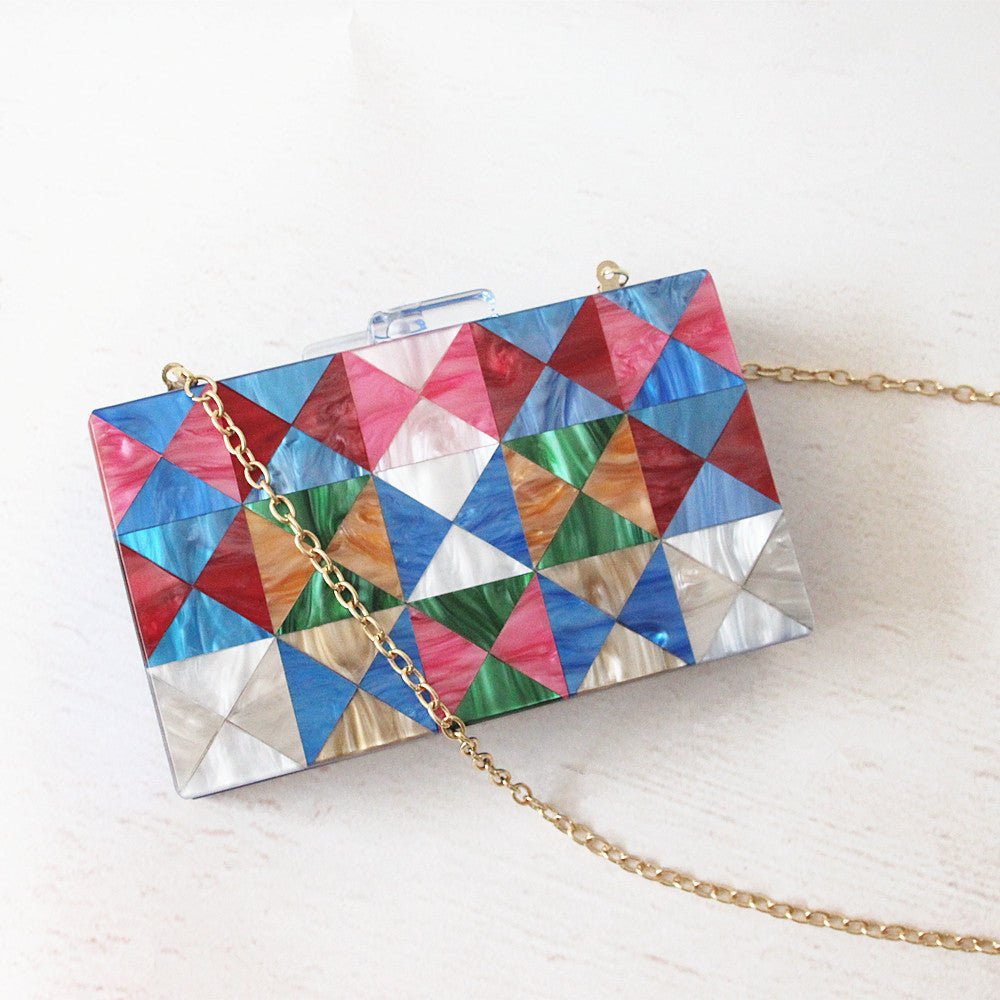 Acrylic Clutch Colorful Patchwork Casual Wedding Evening Bag Purse