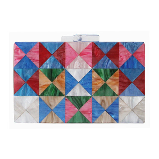 Acrylic Clutch Colorful Patchwork Casual Wedding Evening Bag Purse