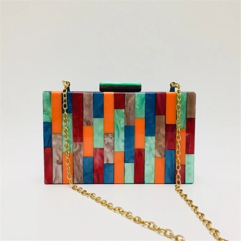 Acrylic Women Cute Evening Bags Colorful Patchwork Party Handbags