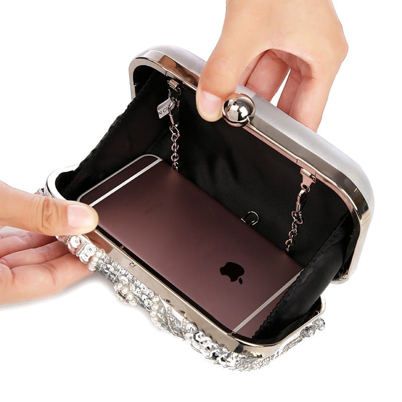 Beaded Clutch Purse Silver Evening Bags
