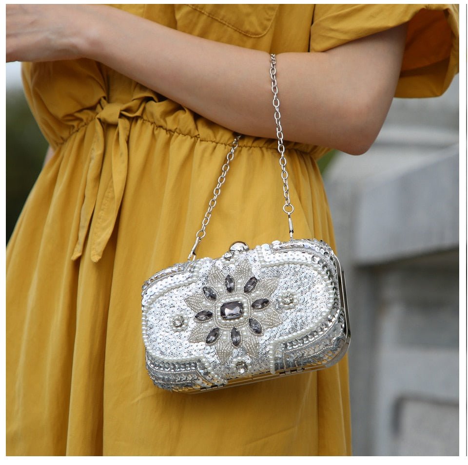 Beaded Clutch Purse Silver Evening Bags