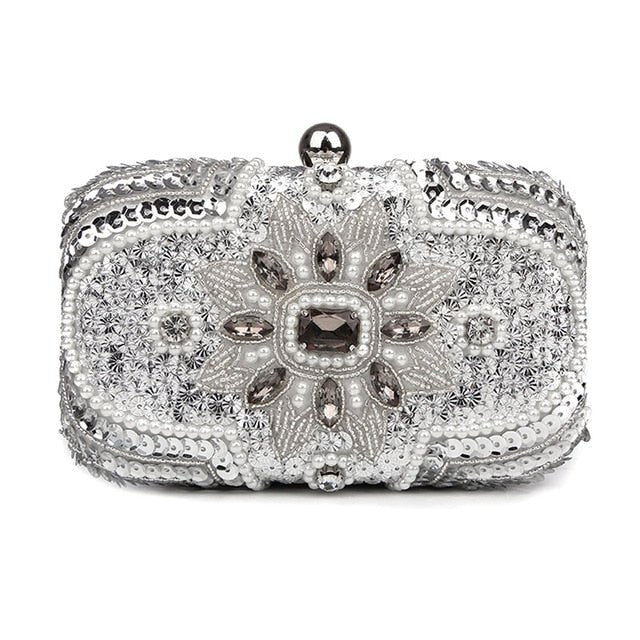 Beaded Clutch Purse Silver Evening Bags