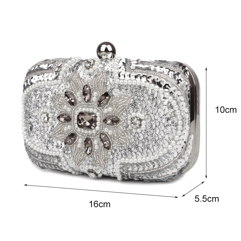 Beaded Clutch Purse Silver Evening Bags