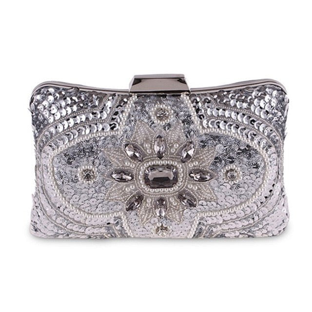 Beaded Clutch Purse Silver Evening Bags