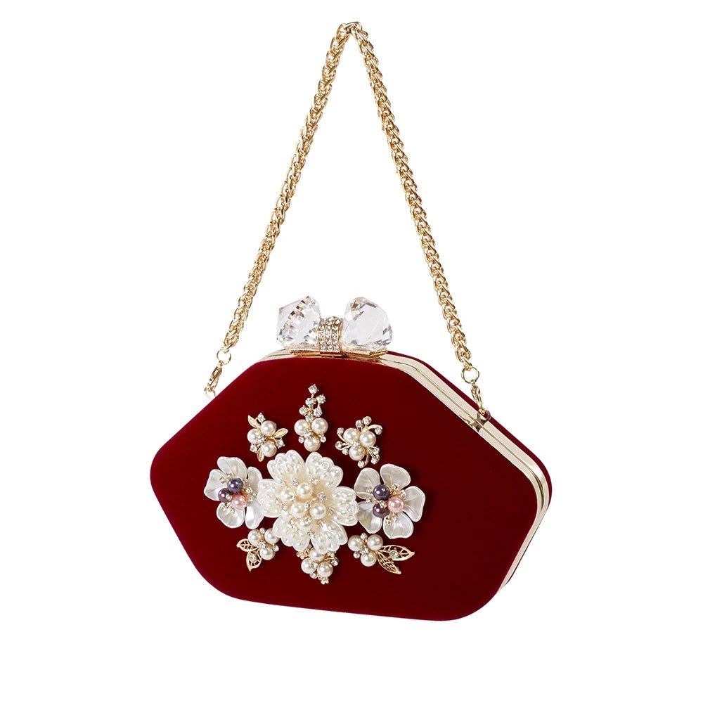 Beaded Flower Velvet Evening Bag