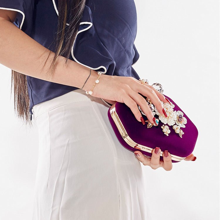 Beaded Flower Velvet Evening Bag