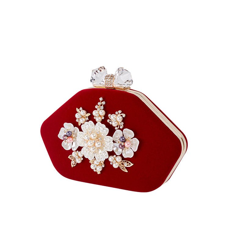 Beaded Flower Velvet Evening Bag