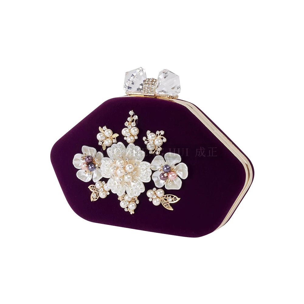 Beaded Flower Velvet Evening Bag