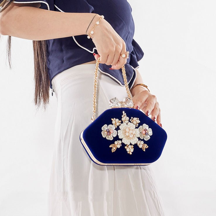 Beaded Flower Velvet Evening Bag