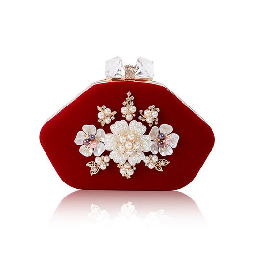 Beaded Flower Velvet Evening Bag
