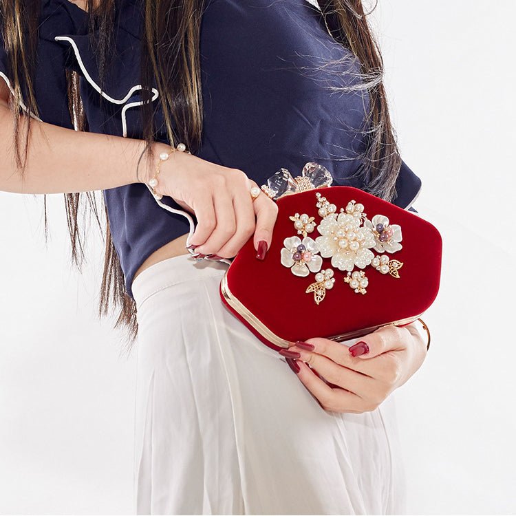 Beaded Flower Velvet Evening Bag