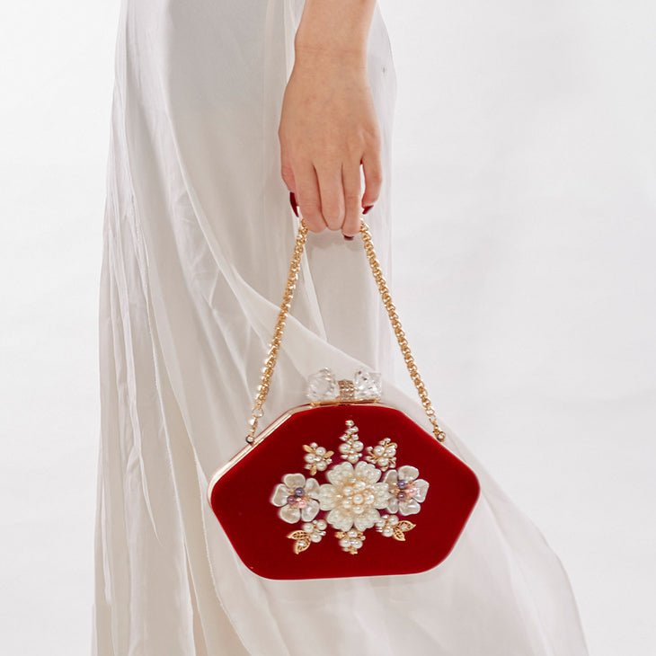 Beaded Flower Velvet Evening Bag