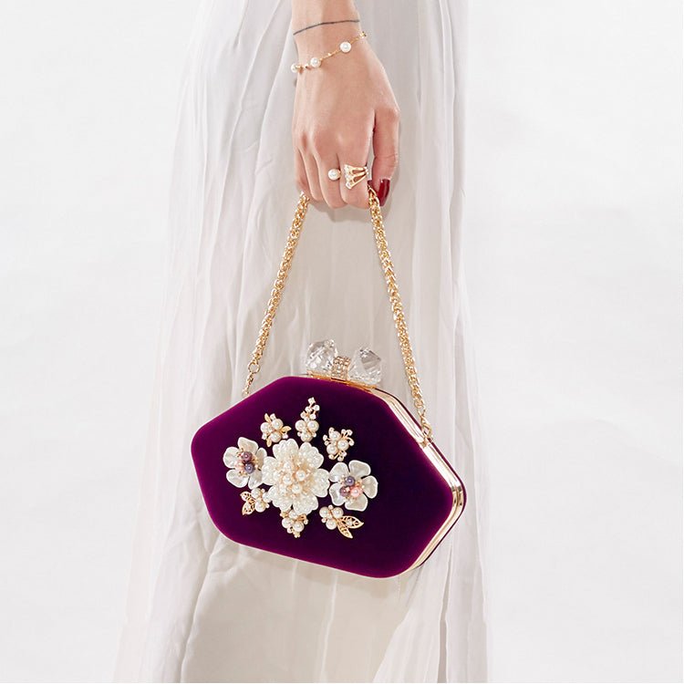 Beaded Flower Velvet Evening Bag