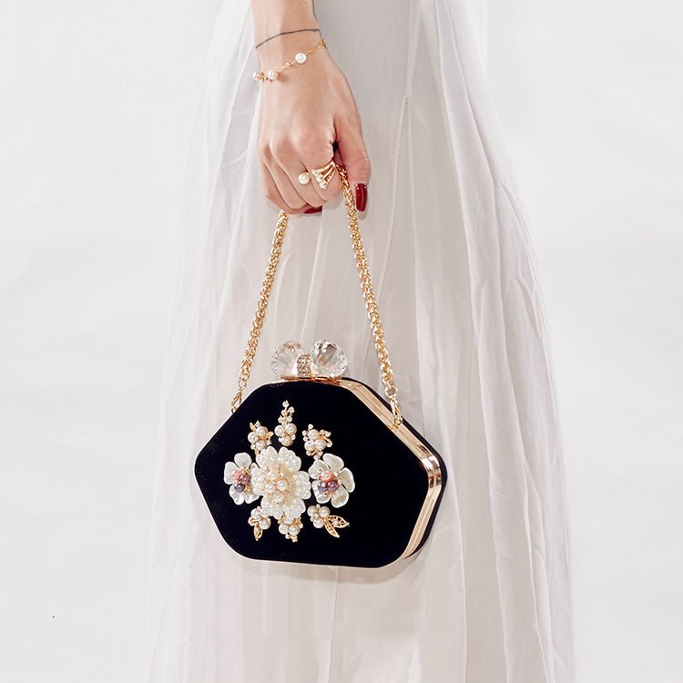 Beaded Flower Velvet Evening Bag