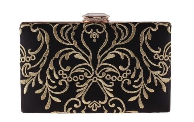 Black Evening Bag Diamond Embroidery Flower Clutch
