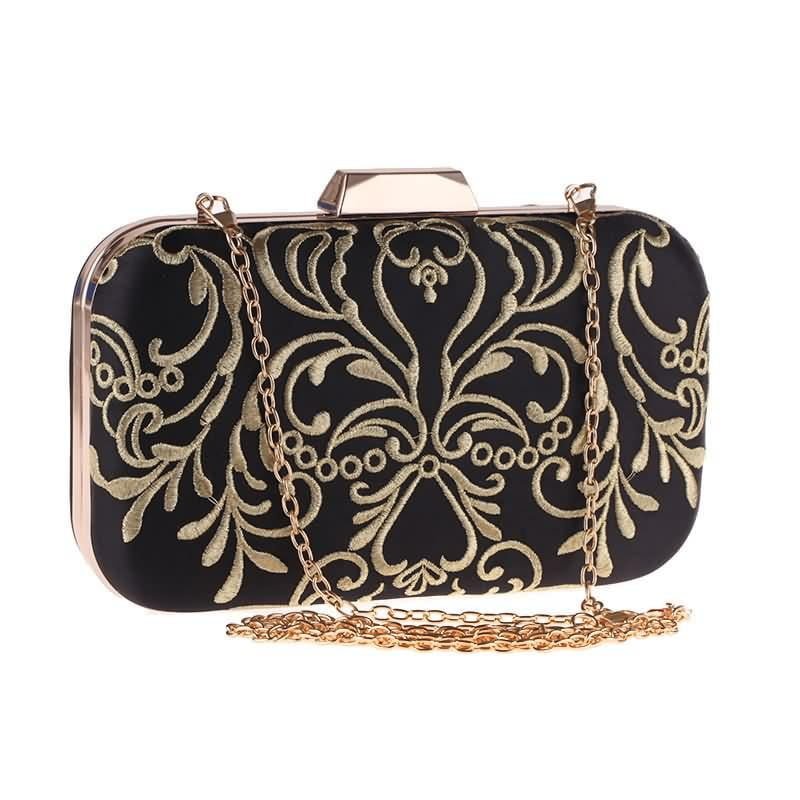 Black Evening Bag Diamond Embroidery Flower Clutch