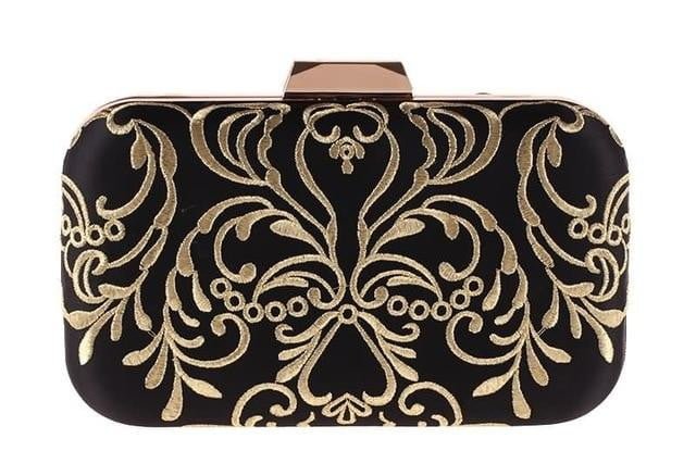 Black Evening Bag Diamond Embroidery Flower Clutch