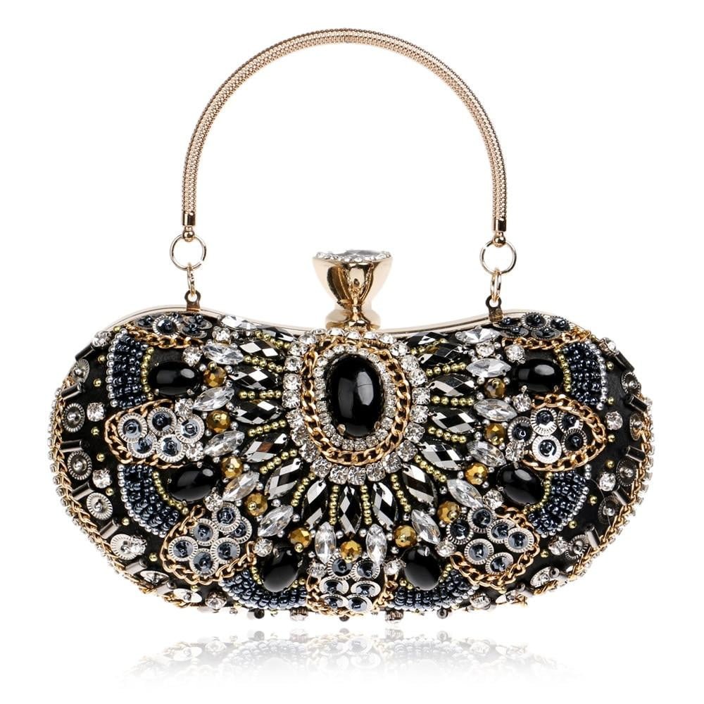 Black Evening Bag Sparkly Beaded Clutch