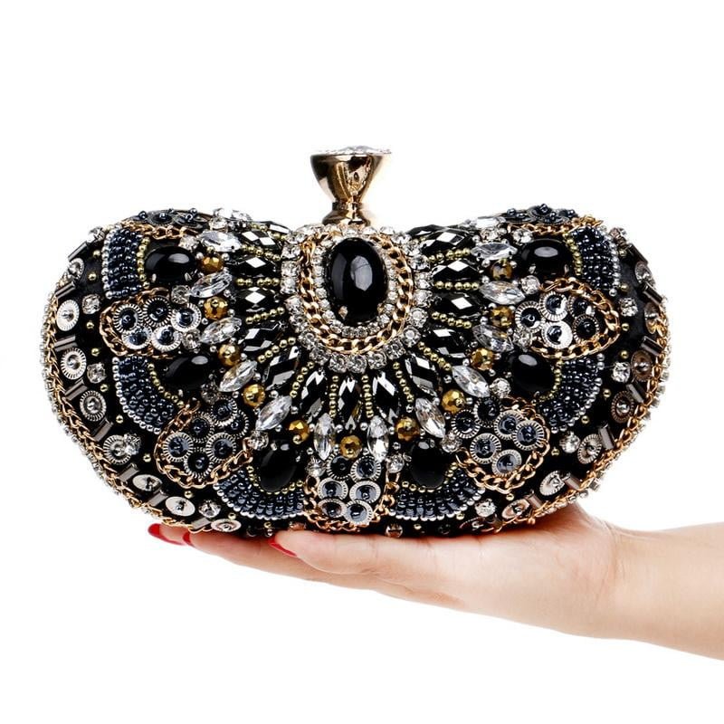 Black Evening Bag Sparkly Beaded Clutch