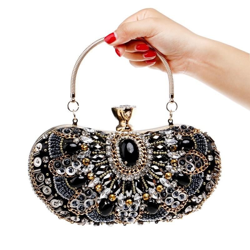 Black Evening Bag Sparkly Beaded Clutch