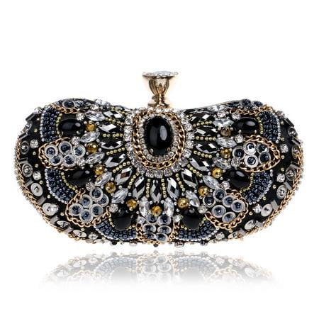 Black Evening Bag Sparkly Beaded Clutch