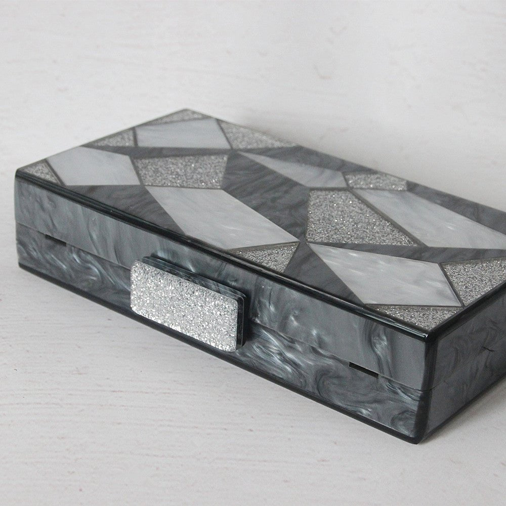 Black Silver Evening Bag Sequins Wedding Handbag Box Clutch Purse