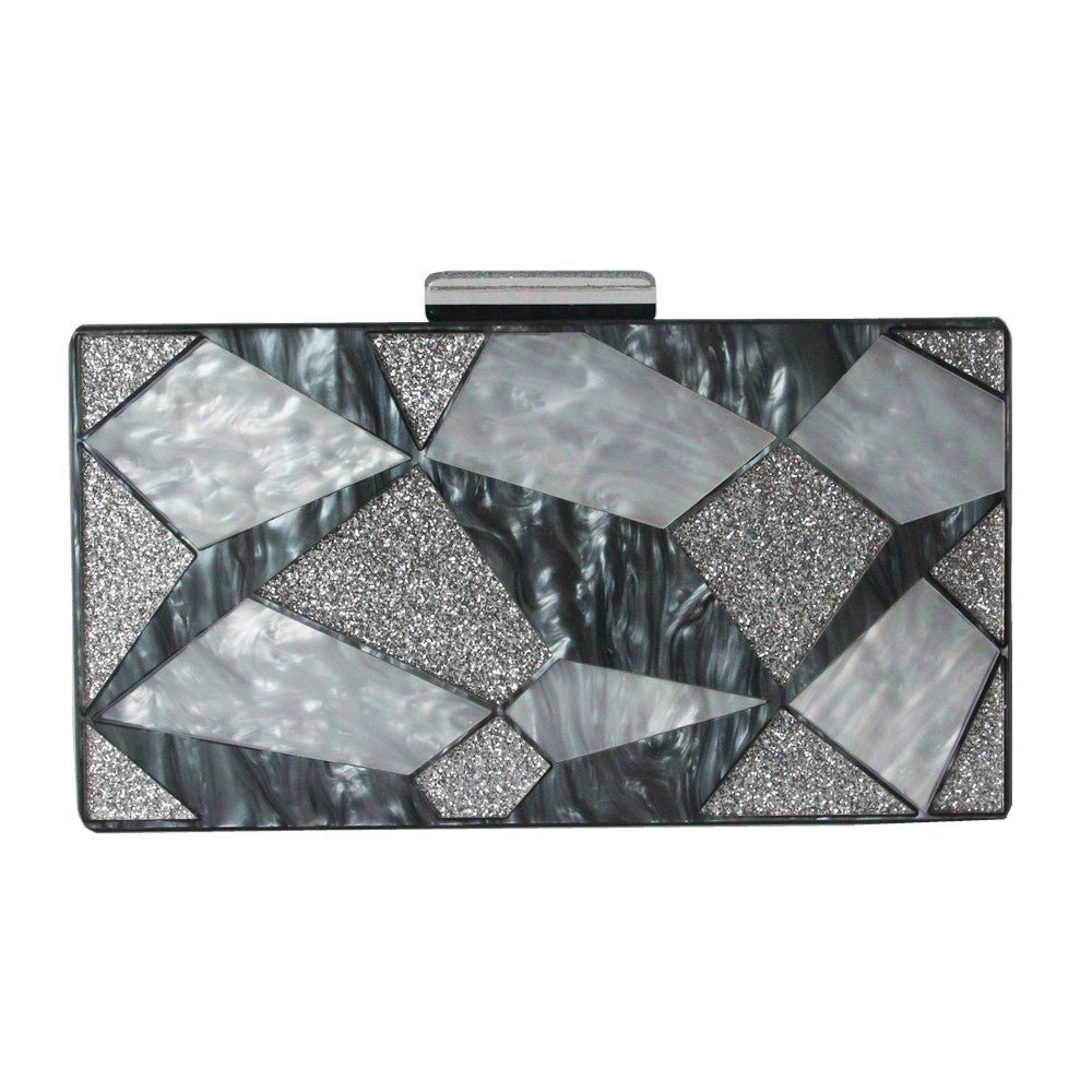 Black Silver Evening Bag Sequins Wedding Handbag Box Clutch Purse